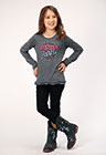 GIRLS NOVELTY/APPLIQUE/EMBROIDERY PRINTED KNIT HEATHER GREY P/R LS RUFFLE TEE,