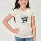 GIRLS  NOVELTY/APPLIQUE/EMBROIDERY PRINTED KNIT CREAM P/R SS TEE