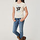 GIRLS  NOVELTY/APPLIQUE/EMBROIDERY PRINTED KNIT CREAM P/R SS TEE