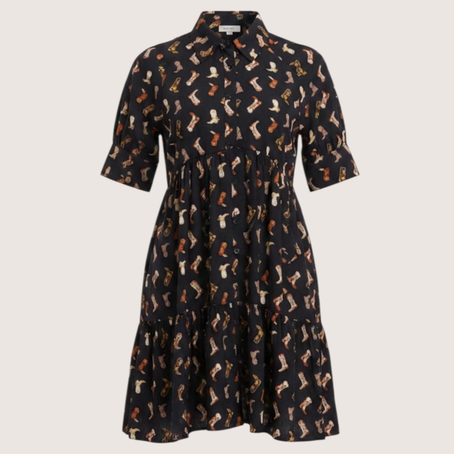 2703 Boot Print Rayon Babydoll Dress