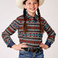 GIRLS L/S SHIRT   HORIZONTAL PRINT DESIG AZTEC STRIPE PRINT