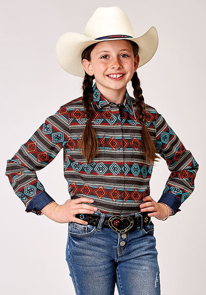 GIRLS L/S SHIRT   HORIZONTAL PRINT DESIG AZTEC STRIPE PRINT