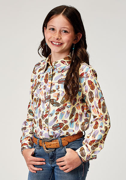 GIRLS L/S SHIRT   RELATED SEPERATE  FEATHER TOSS PRINTED RAYON