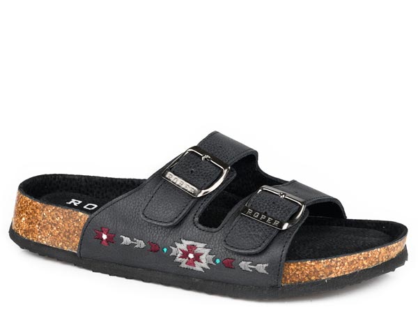 Black Leather Aztec Sandal