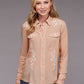 Womens Stetson long sleeve embroidered snap peach shirt