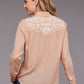 Womens Stetson long sleeve embroidered snap peach shirt