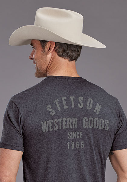 UNISEX ADULT T-SHIRT   STETSON SHORT SLEEVE T-SHIRT STETSON WESTERN GOODS FRNT/BCK SCREEN