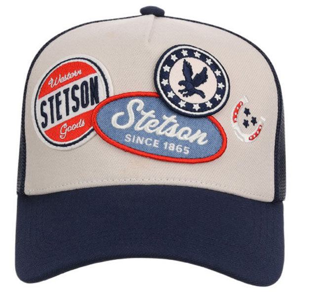 STETSON TRUCKER BALL CAP 3 PATCH W/ EMB HORSESHOE/STARS