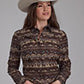 WOMENS L/S SHIRT   HORIZONTAL PRINT DESIGN DISTRESSED AZTEC PRINT rOPER