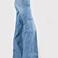 WOMENS JEAN   HIGH RISE WIDE LEG FIT  DIAGONAL PIECED BACK PKT MED WASH
