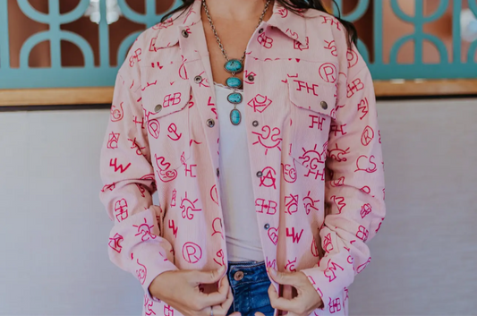 Pink Branded Corduroy Shacket