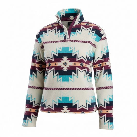 WOMENS OUTERWEAR   ROPER POLAR FLEECE JACKETS LG CREAM AZTEC PRINTED FLEECE