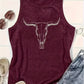 Womens Burgundy Top STEER SKULL ROUND NECK TANK TOP