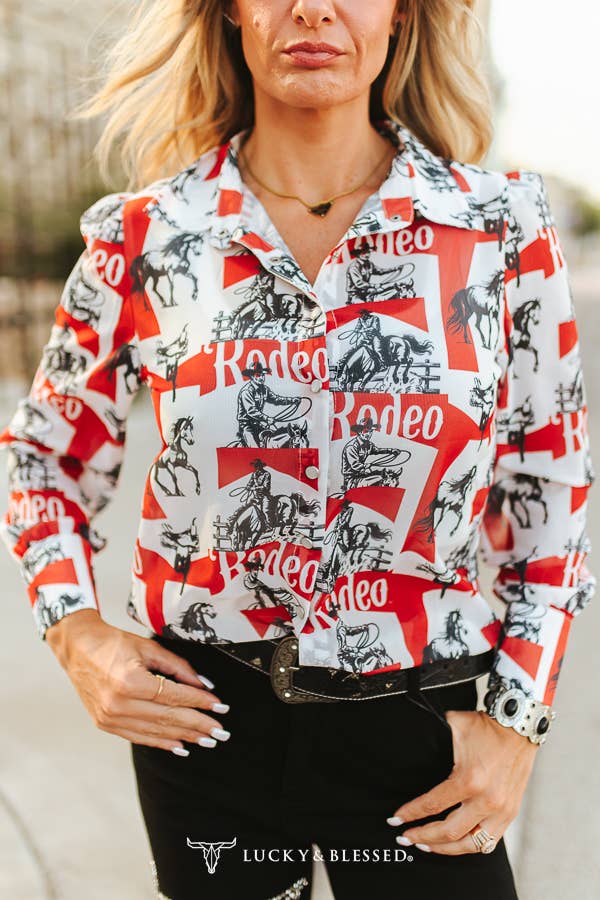 Rodeo Chiffon Button Down Pearl Snap Collared Shirt