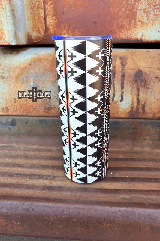 WHITE 20OZ TUMBLER WITH BLACK AZTEC PATTERN