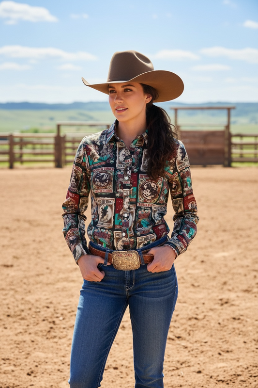 WOMEN'S L/S VINTAGE RODEO BUTTON UP