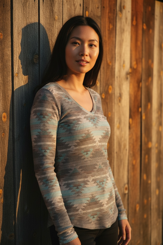 WOMEN'S L/S BURNED OUT AZTEC SHIRT