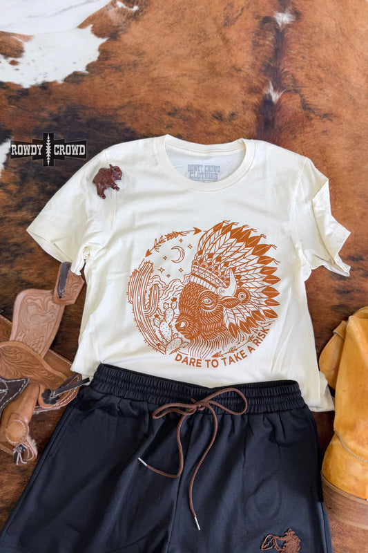 Cream t-shirt with brown/orange buffalo womens Rowdy