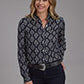 WOMENS L/S SHIRT   PRINTED RELATED SEPERATE  BLACK/CREAM IKAT PRT RAYON