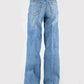 WOMENS JEAN   HIGH RISE WIDE LEG FIT  DIAGONAL PIECED BACK PKT MED WASH