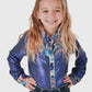 Girls blue metallic pullover button up with Paisley accents