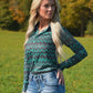 Pullover Chevron Print Stretch Jersey Button Up