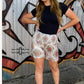 Cream Sliky shorts with pink and turqoise aztec womens Rowdy