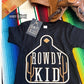 Black Tee with Brown ear tag screen print kids ROWDY