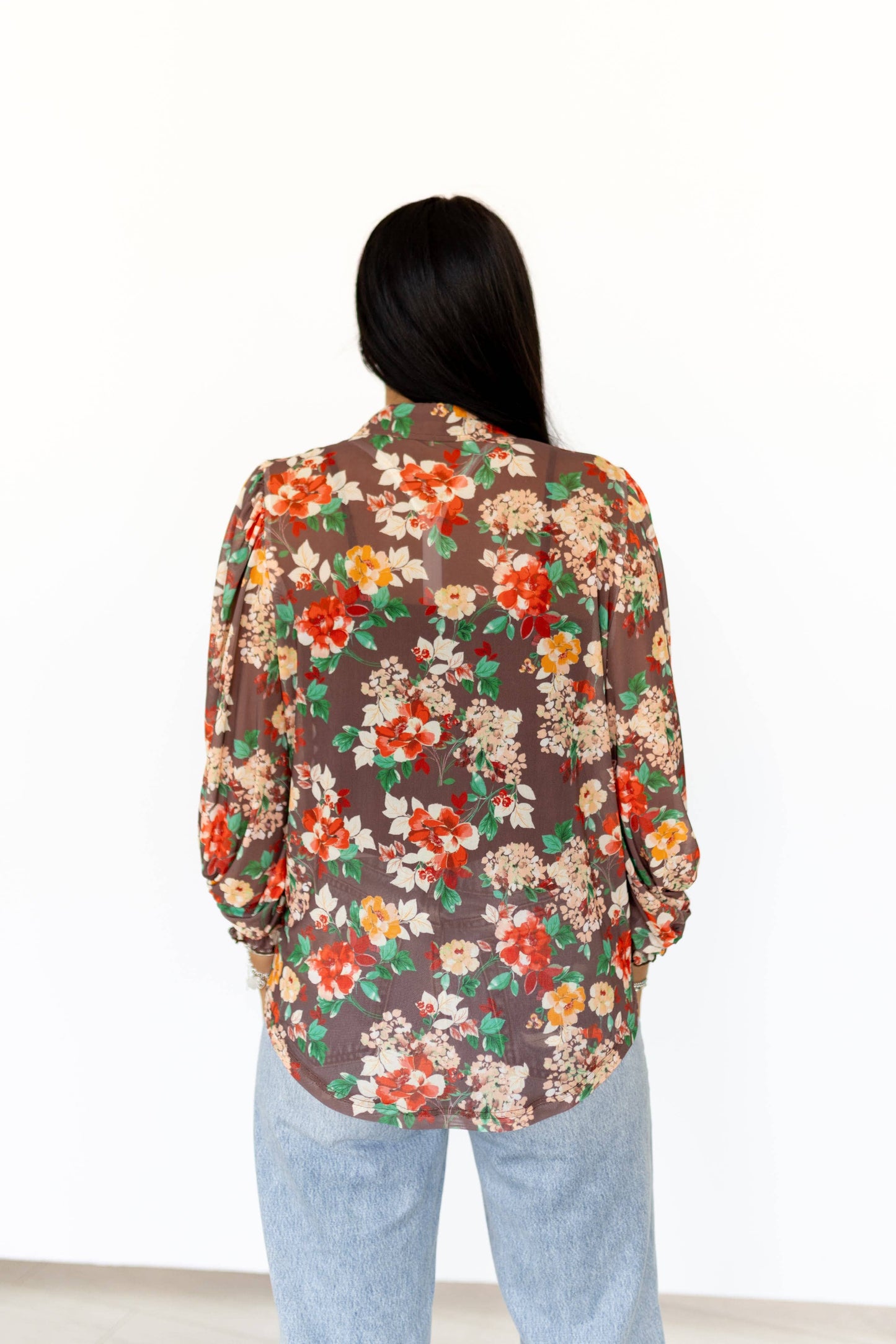 FALL FLORAL MESH BLOUSE