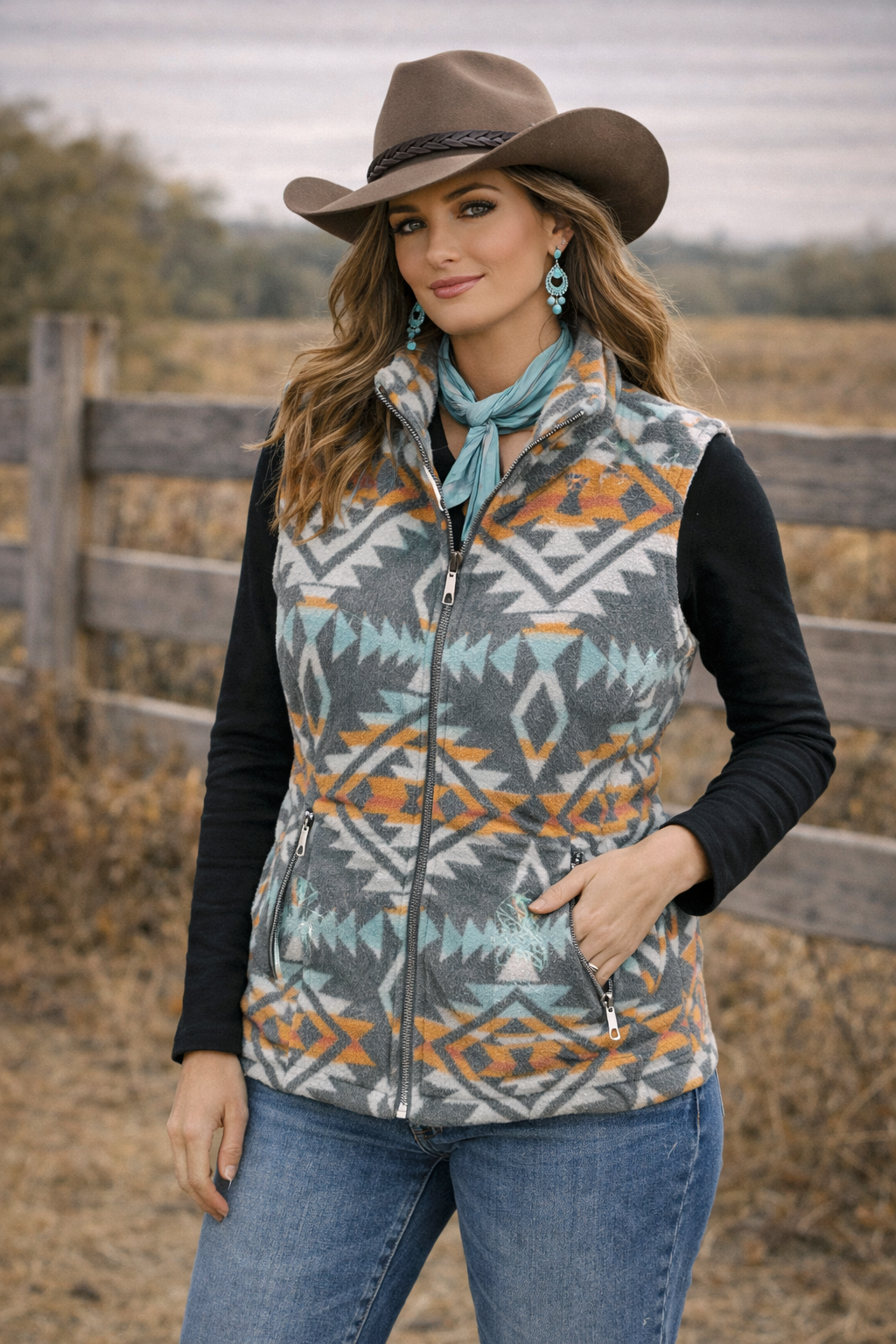 Ladies Aztec Vest with Sherpa Lining L-25618