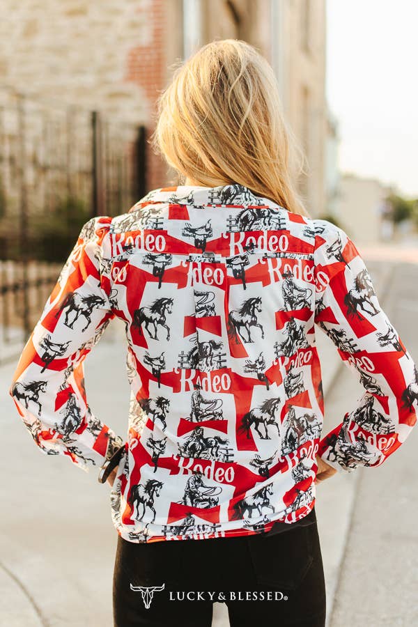 Rodeo Chiffon Button Down Pearl Snap Collared Shirt