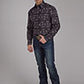 MENS L/S SHIRT   HORIZONTAL PRINT DESIGN POP COLOR AZTEC PRINT