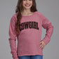 GIRLS  NOVELTY/APPLIQUE/EMBROIDERY PRINTED KNIT  DUSTY PINK FLEECE SWEATSHIRT