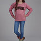 GIRLS  NOVELTY/APPLIQUE/EMBROIDERY PRINTED KNIT  DUSTY PINK FLEECE SWEATSHIRT