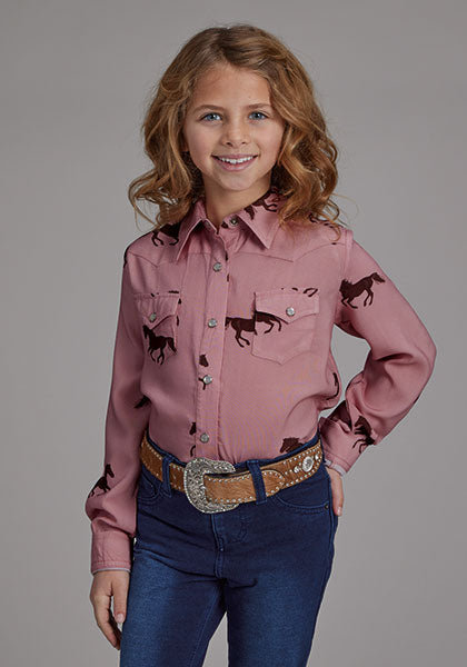 GIRLS L/S SHIRT   RELATED SEPERATE  WILD HORSES PRINTED RAYON