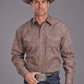 MENS L/S SHIRT   STETSON SNAP 2 POCKET PRINT COPPER PAISLEY